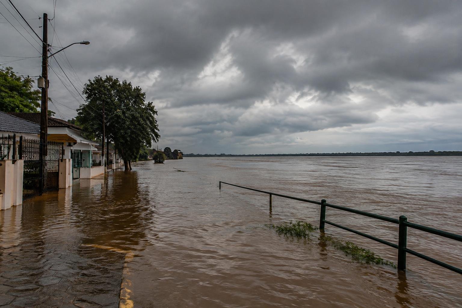 Rio Uruguai volta a subir e retira dezenas de famílias de casa em Uruguaiana