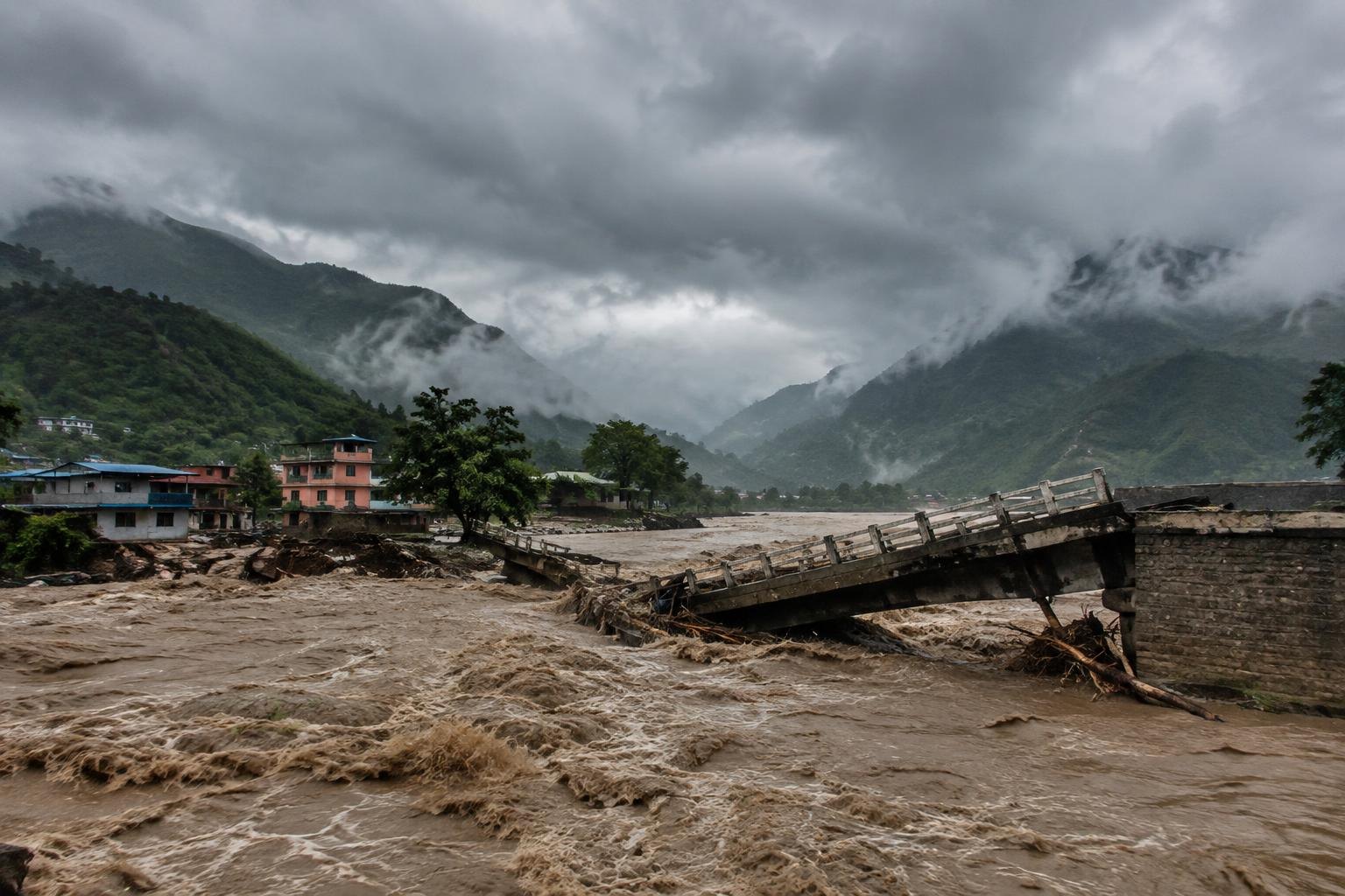 Enchentes arrastam ponte e casas no Nepal; cinco pessoas estão desaparecidas